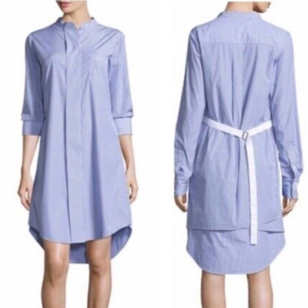 Theory Jodalee Taff‎ long sleeve Striped Poplin Shirt Dress Blue White